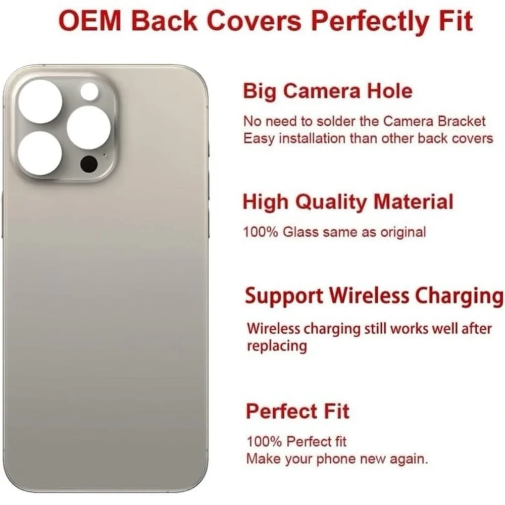 Perzework OEM Rear Back Glass Replacement for iPhone 15 Pro‎ Max 6.7-inches with